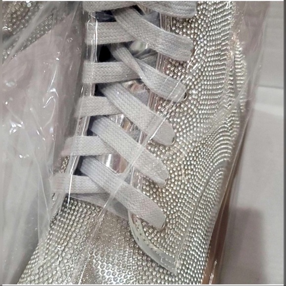 Pazzle BETSY Combat Silver Rhinestone Embellished Lace-up Tall Metallic Boot - Picture 8 of 10